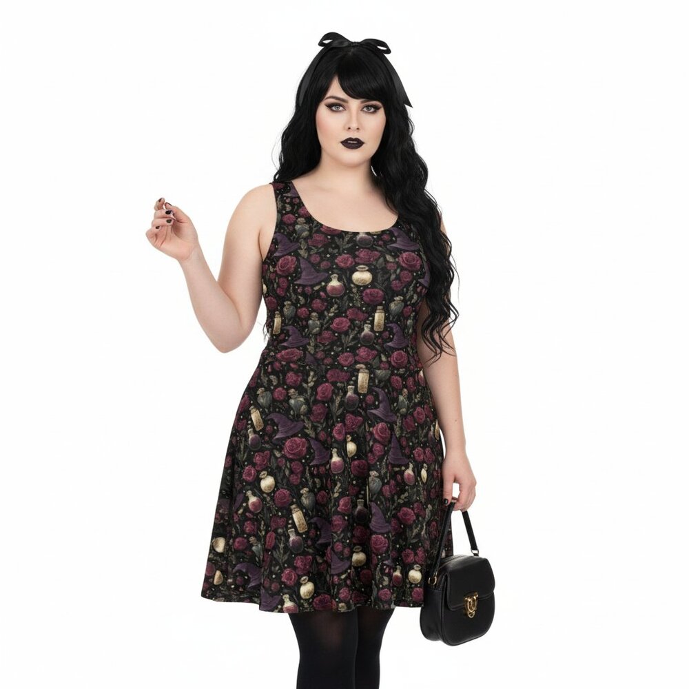 Gothic Witchy Whimsigoth Rose Fit & Flare Dress - Picture 3 of 14